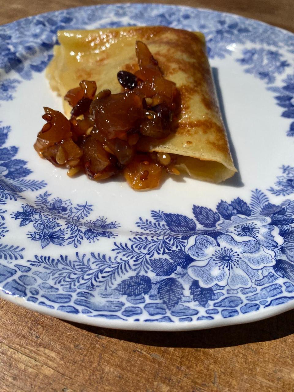 folded crepe topped chestnut preserve