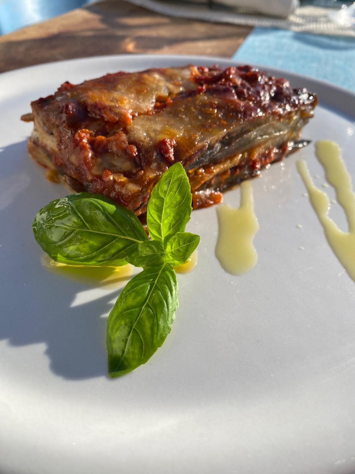 parmigiana basil leaves outdoor table