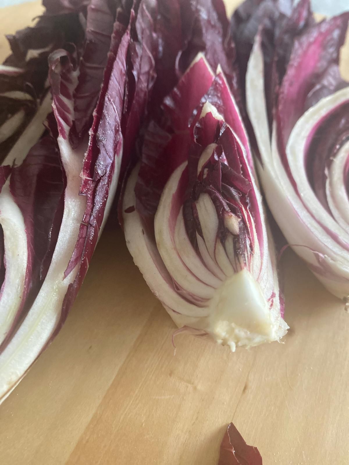 radicchio halves cutting board purple