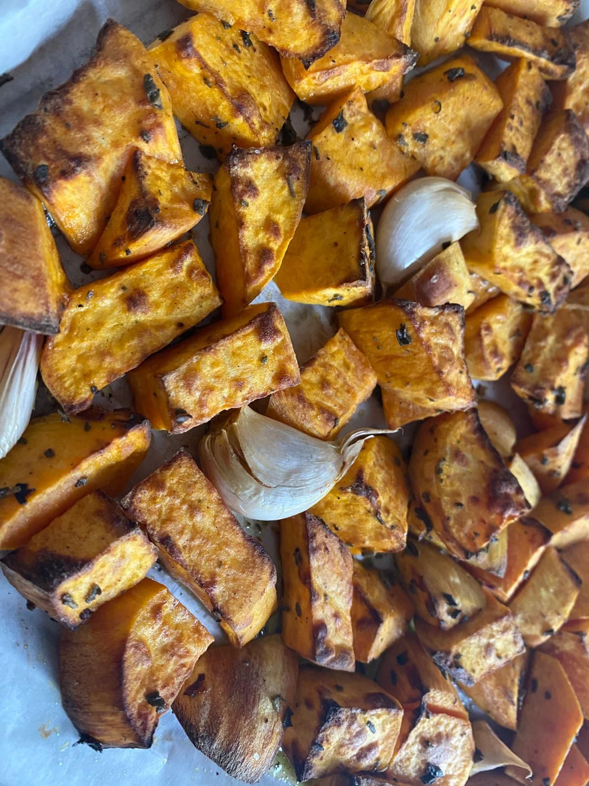 roasted sweet potato garlic cloves