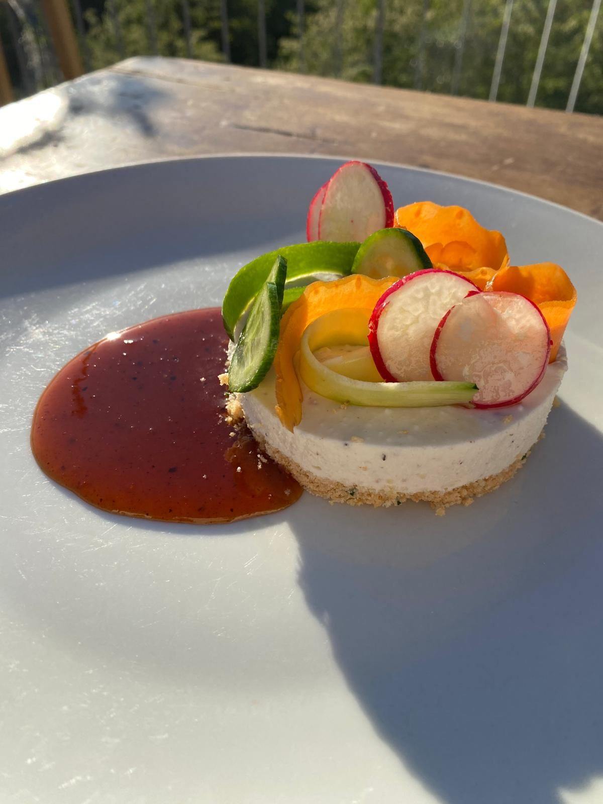 savory cheesecake vegetable ribbons sauce