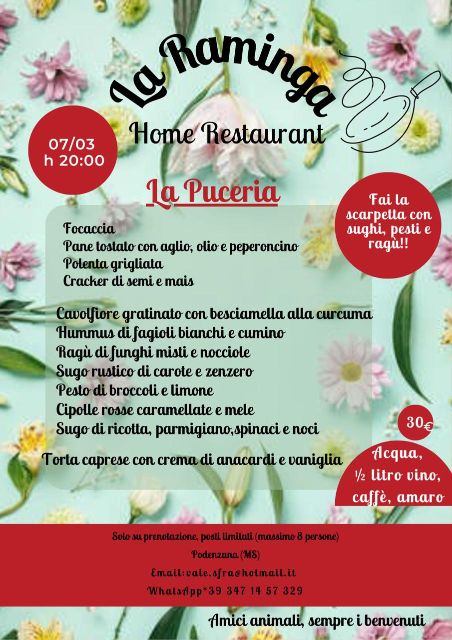menu La Puceria 7 marzo